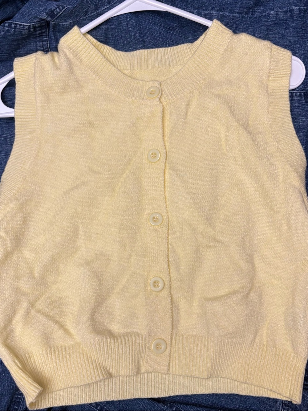 Light Yellow Button-Front Sleeveless Knit Vest